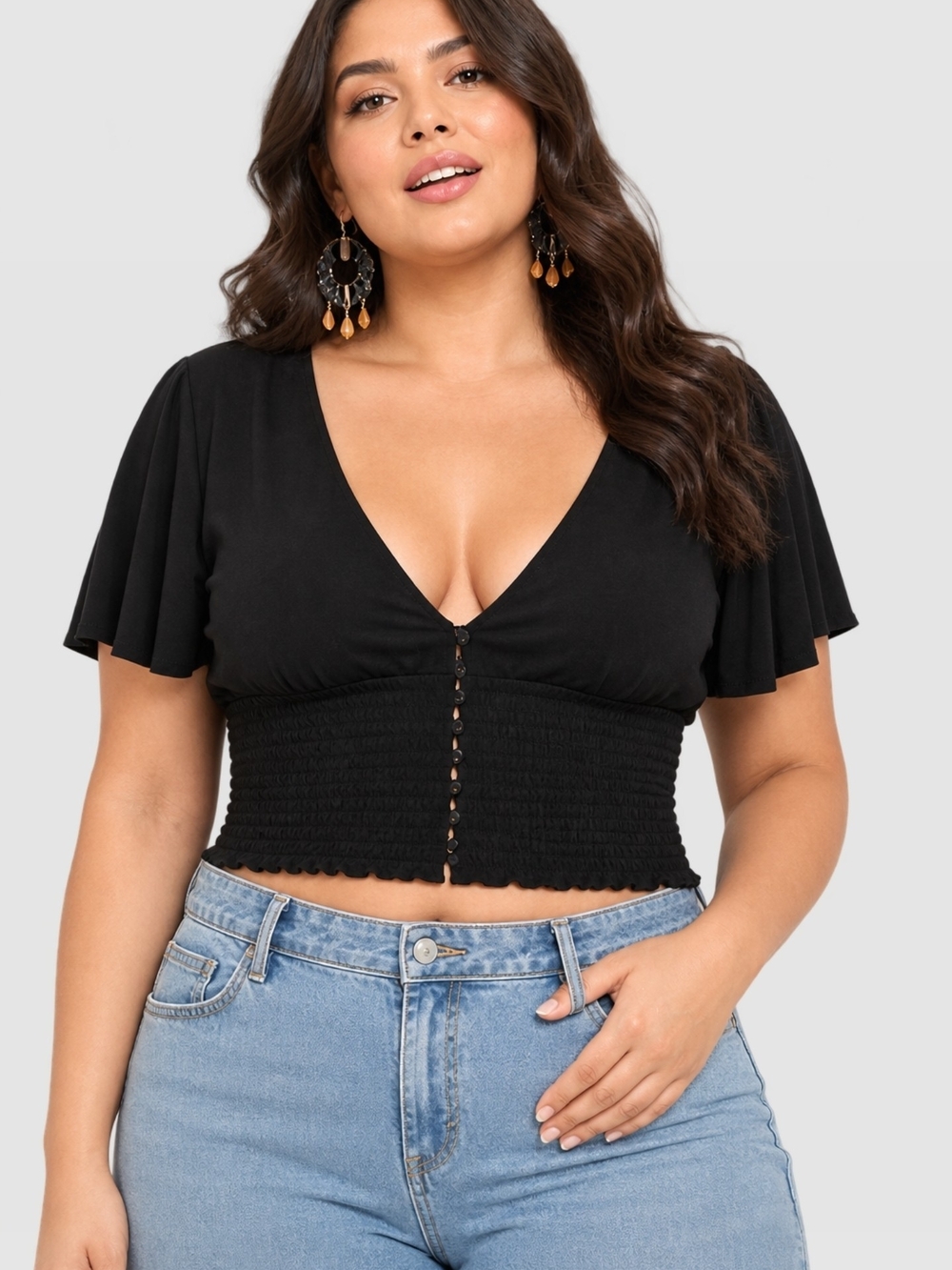 FOREVER 21 Black Smocked Crop Top